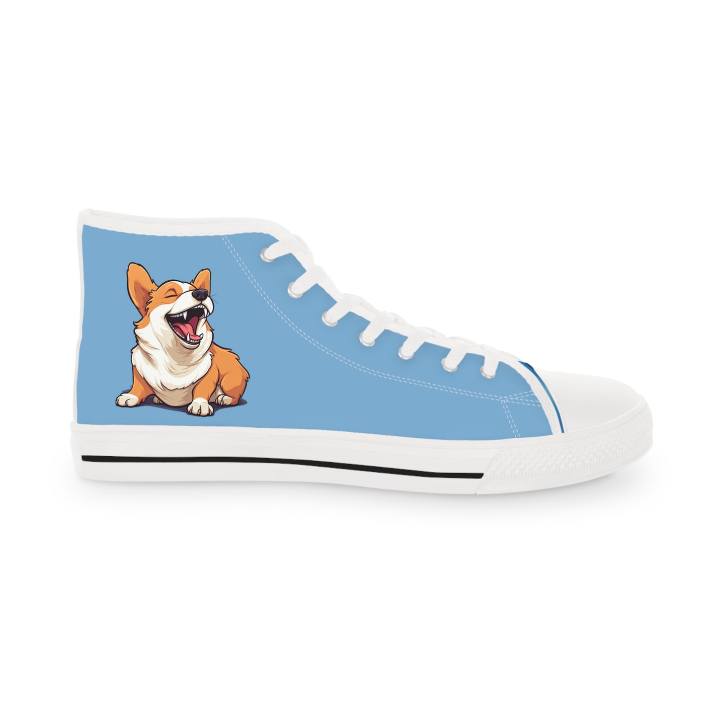 Comical Corgi All Smiles Men's High Top Casual Carolina Blue Canvas Sneakers