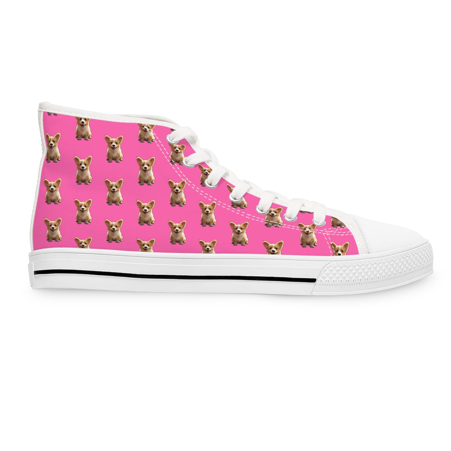 Sweetness Hot Pink Women's High Top Casual Canvas Sneakers - Corgi Mosaic Pattern
