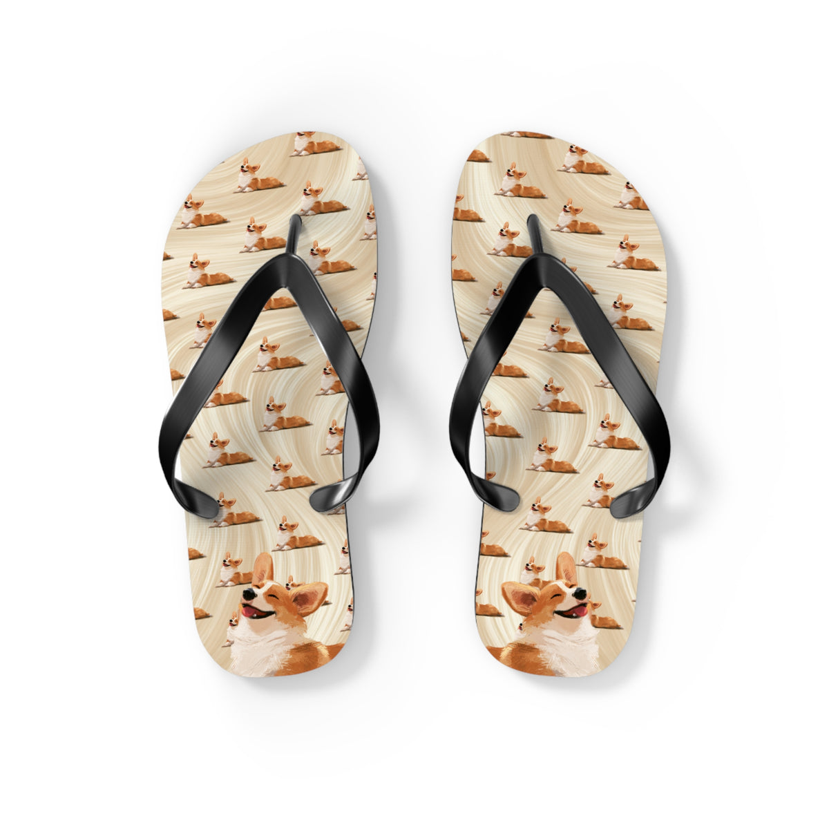 Giddy Sploot Unisex Flip-Flops - Creamy Champagne Corgi Sandals