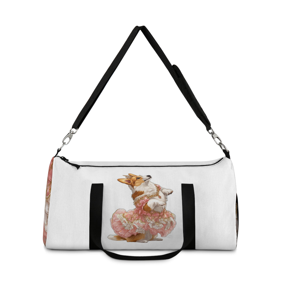 Princess Corgi Royal Duffel Bag - Monarch Themed Pink & White Travel Gym Bag