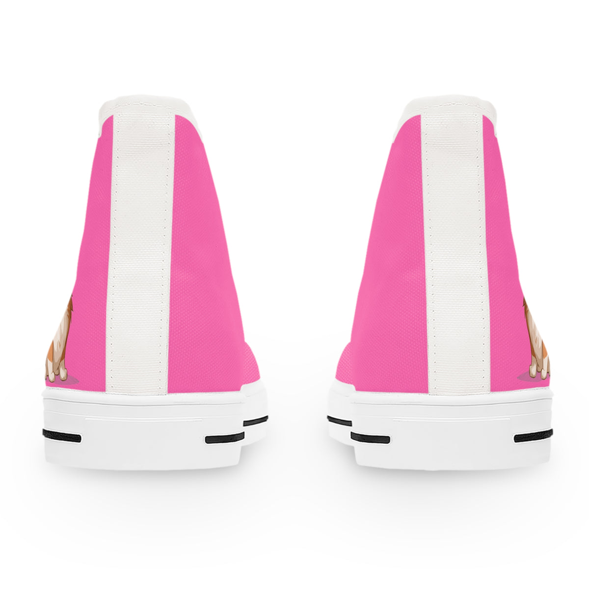 Cute Corgi Puppy Animation Hot Pink Women's High Top Casual Canvas Sneakers