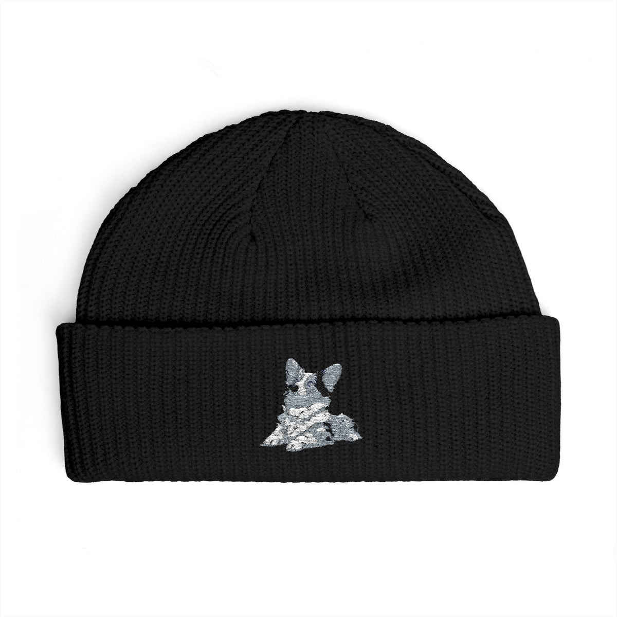 Blue Merle Majesty Cuffed Synthetic Wool Beanie — Designer Corgi Headwear in Monarch Navy or Phantom Black