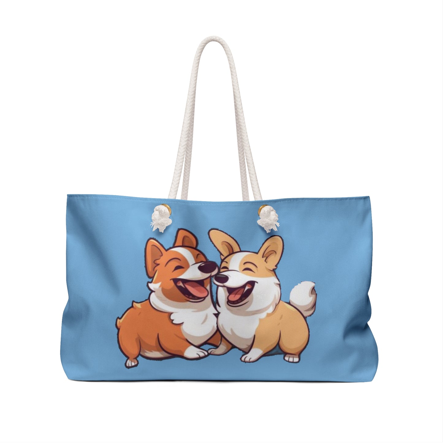 Corgi Best Mates Weekender Beach Bag – Cute Light Blue Travel Tote