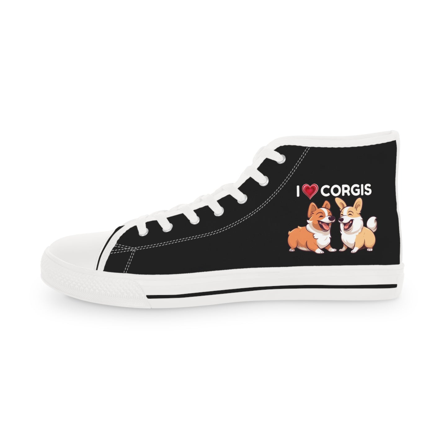 I Heart Corgis Men's High Top Casual Black Canvas Sneakers with Two Corgi Best Buds