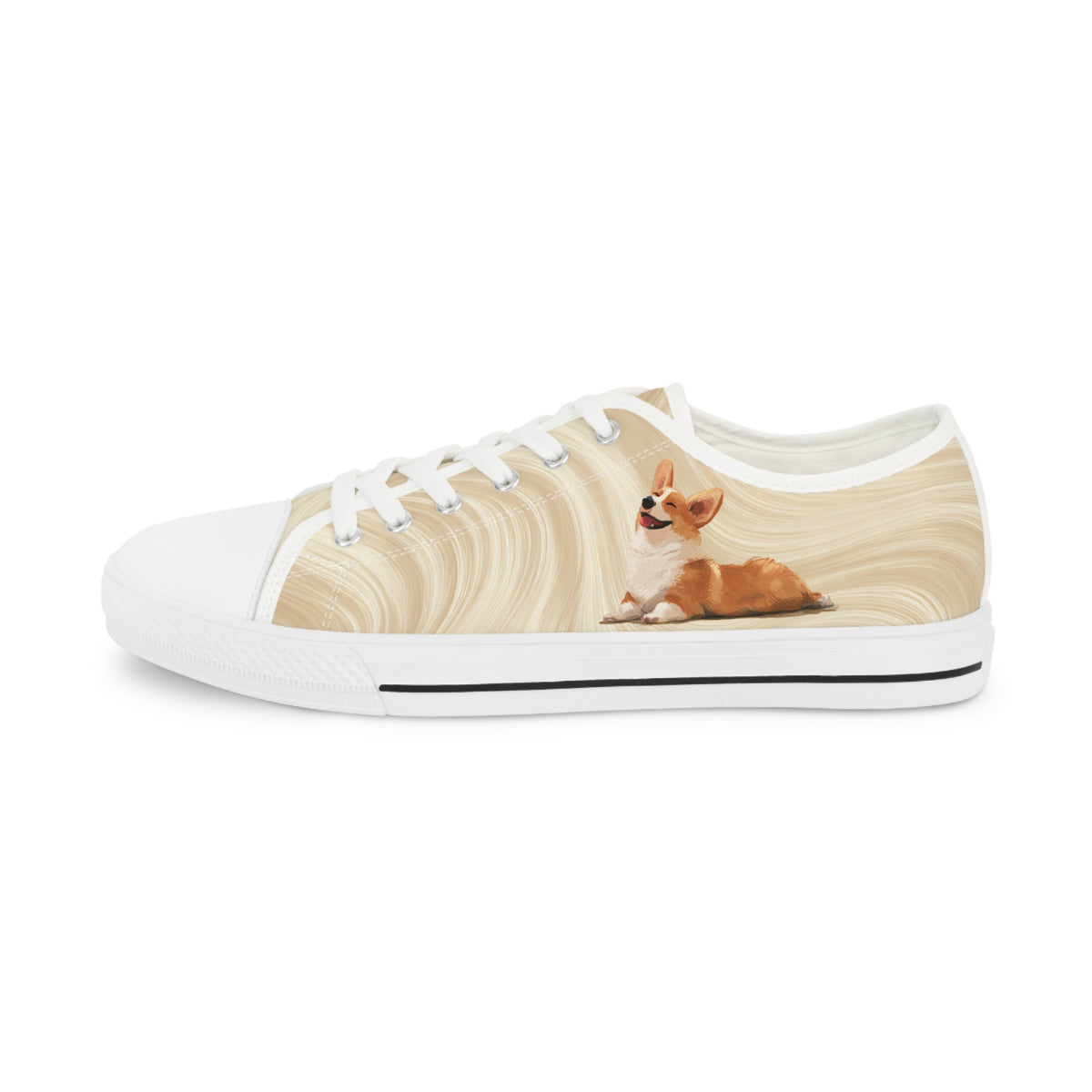 Giddy Sploot Men's Low Top Casual Creamy Champagne Canvas Corgi Sneakers