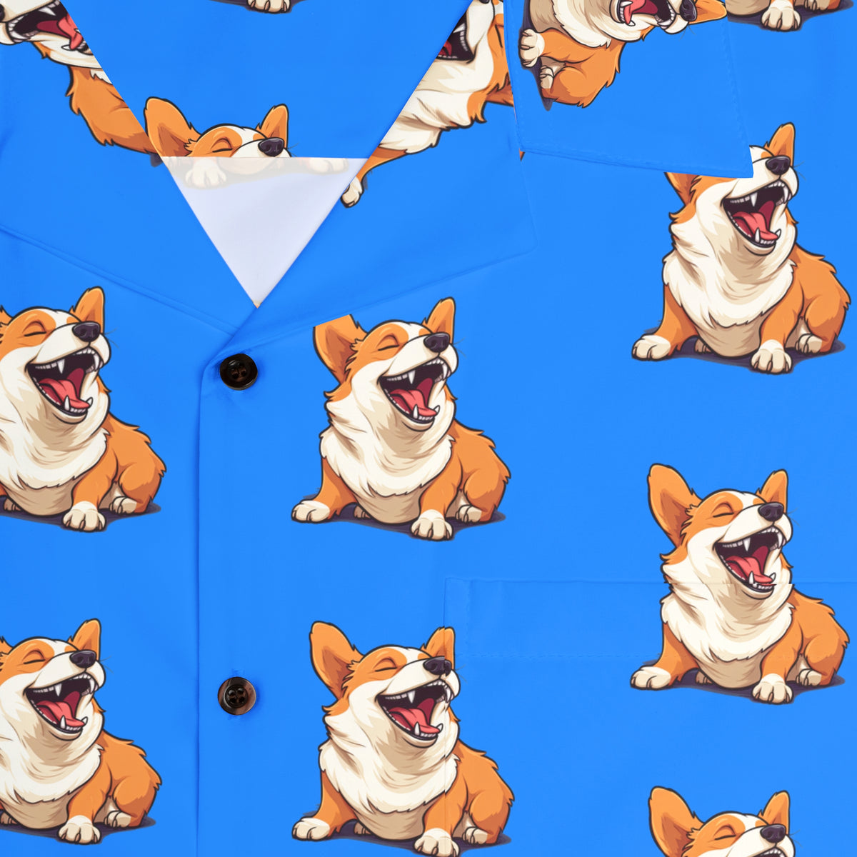 Comical Corgi All Smiles Repeater Pattern Blue Hawaiian Shirt