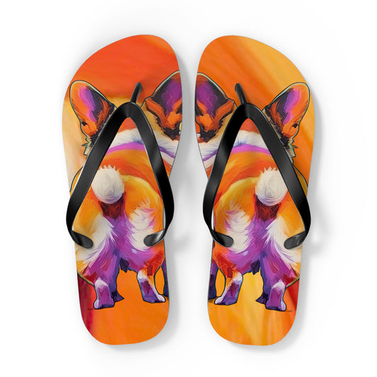 Corgi Butt Custom Artistic Unisex Flip Flops – Colorful and Comical Corgi Beach Sandals