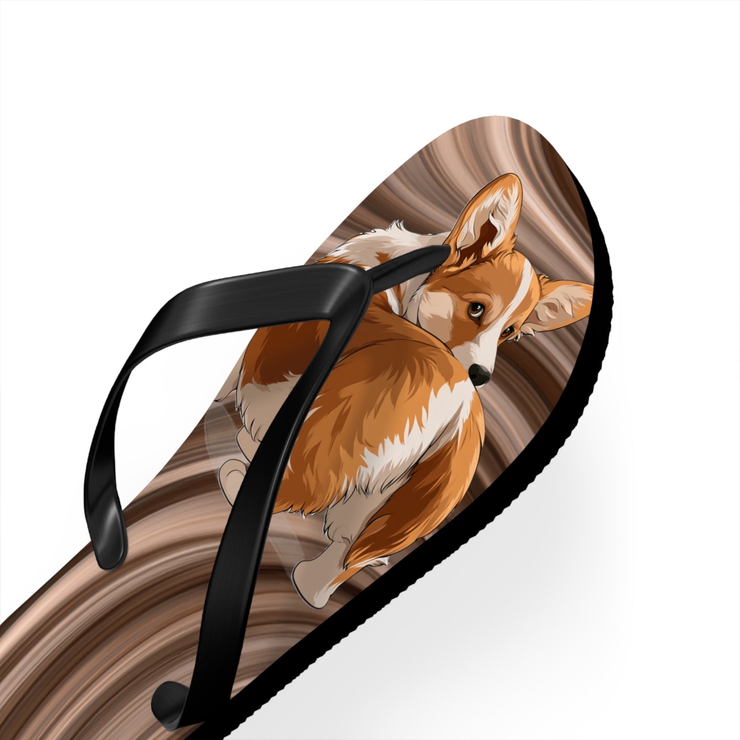 Butt What? Talk To The Butt Contemptuous Corgi Unisex Flip Flops – Comical Swirling Brown Corgi Beach Sandals