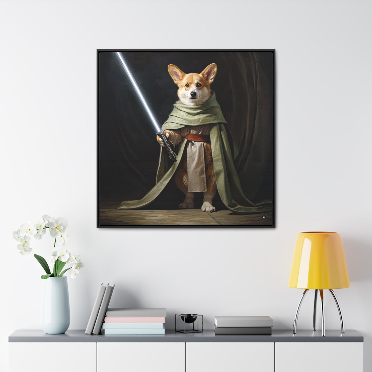 Jedi Corgi - Framed on Canvas