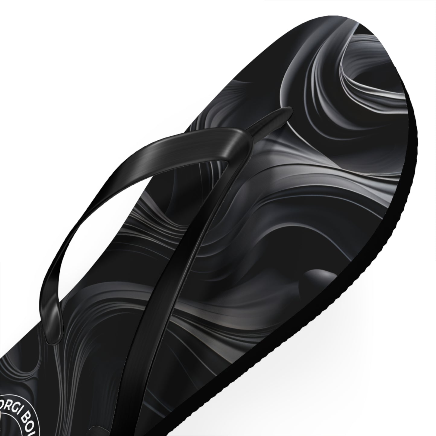 Corgi Boutique Black Swirl Flip Flops with our Custom Logo — Stylish Beach & Pool Sandals