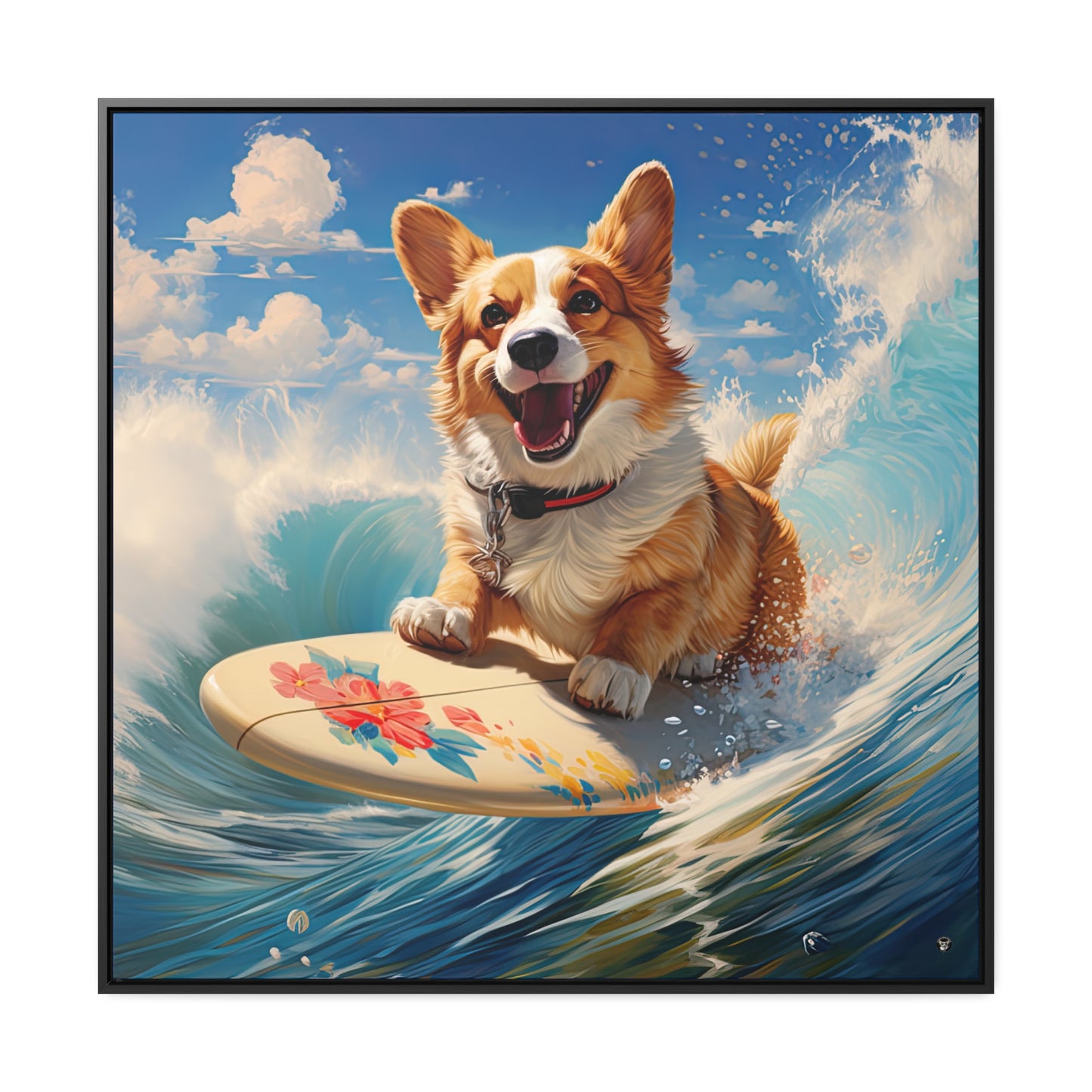 Cowabunga Corgi - Framed on Canvas