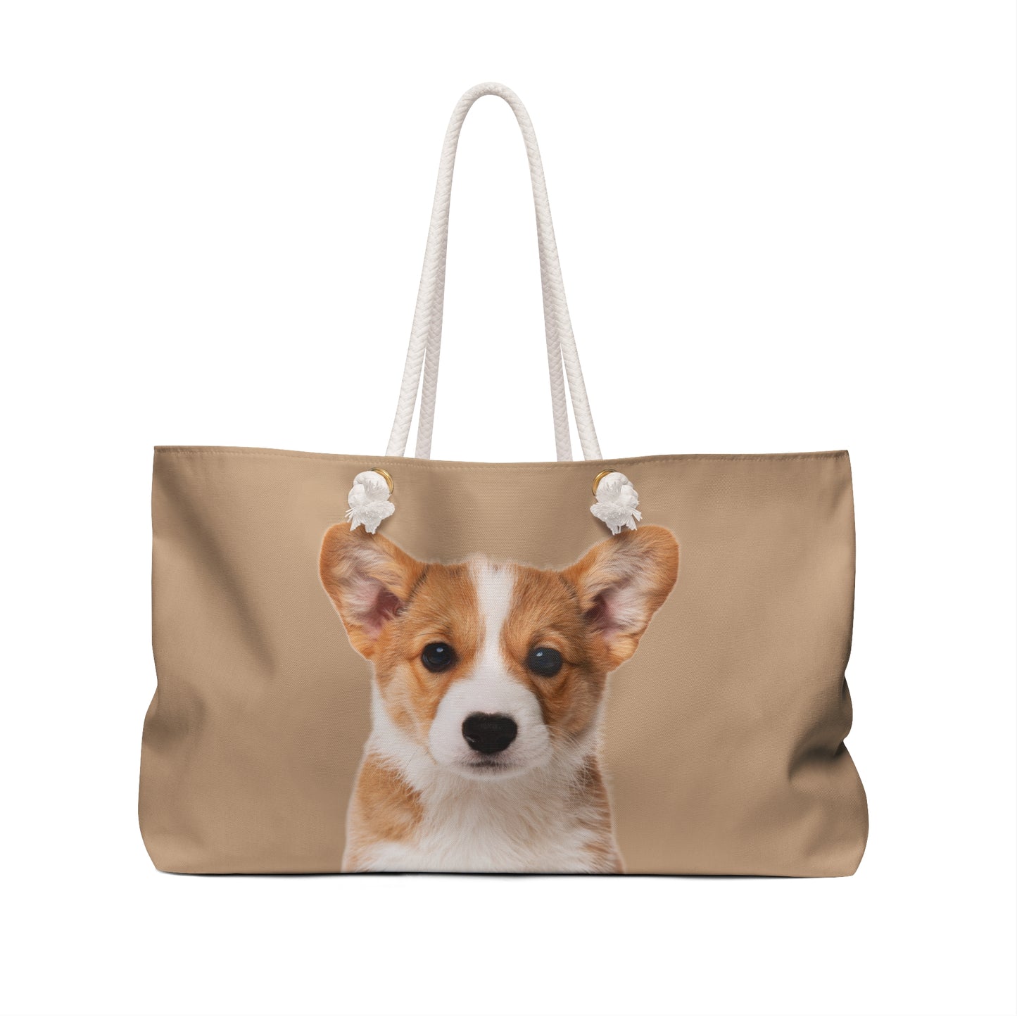 Cute Corgi Puppy Weekender Beach Bag – Light Brown Travel Tote