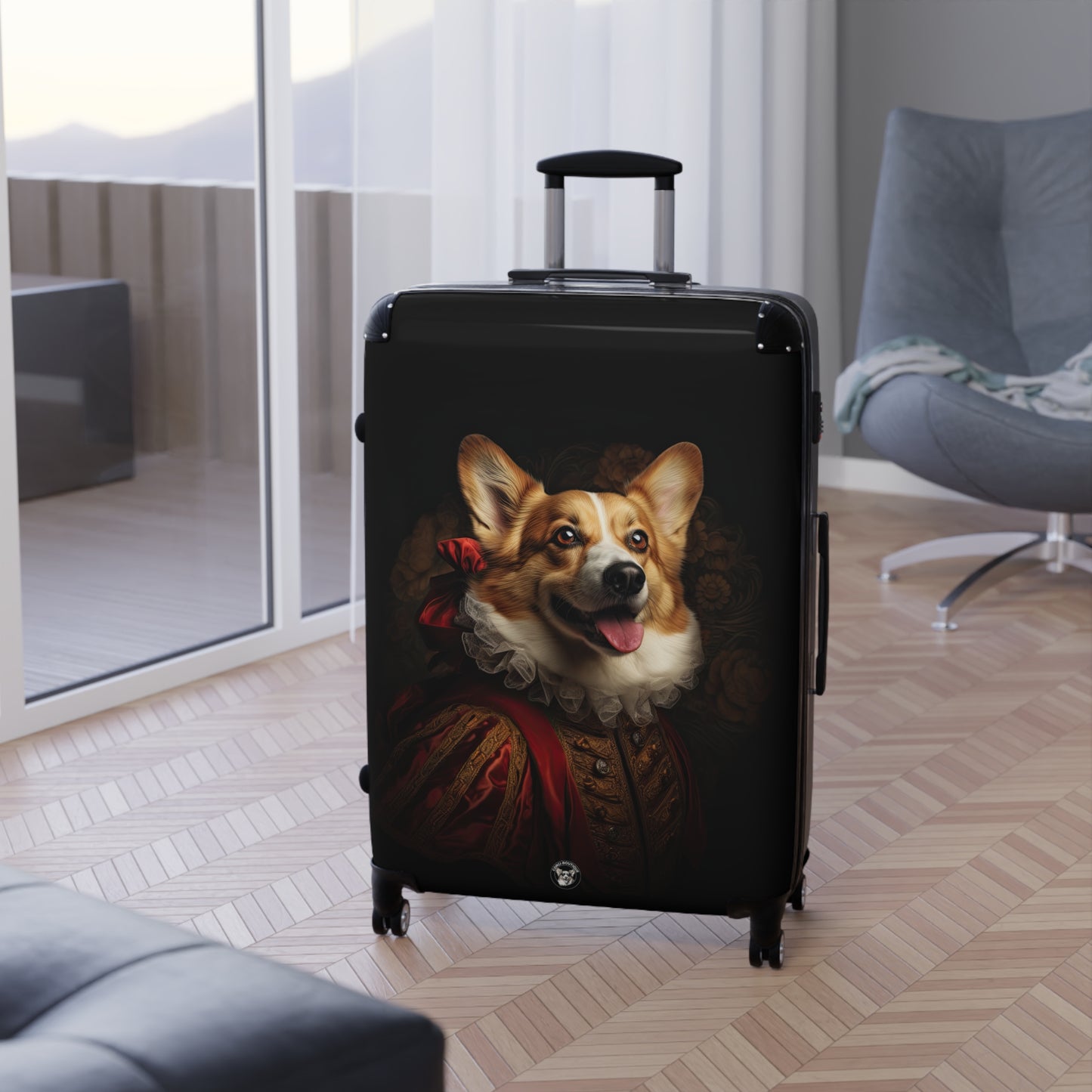 Renaissance Corgi In A Ruff Regal Portrait Travel Suitcases — Noble Corgi Rolling Luggage