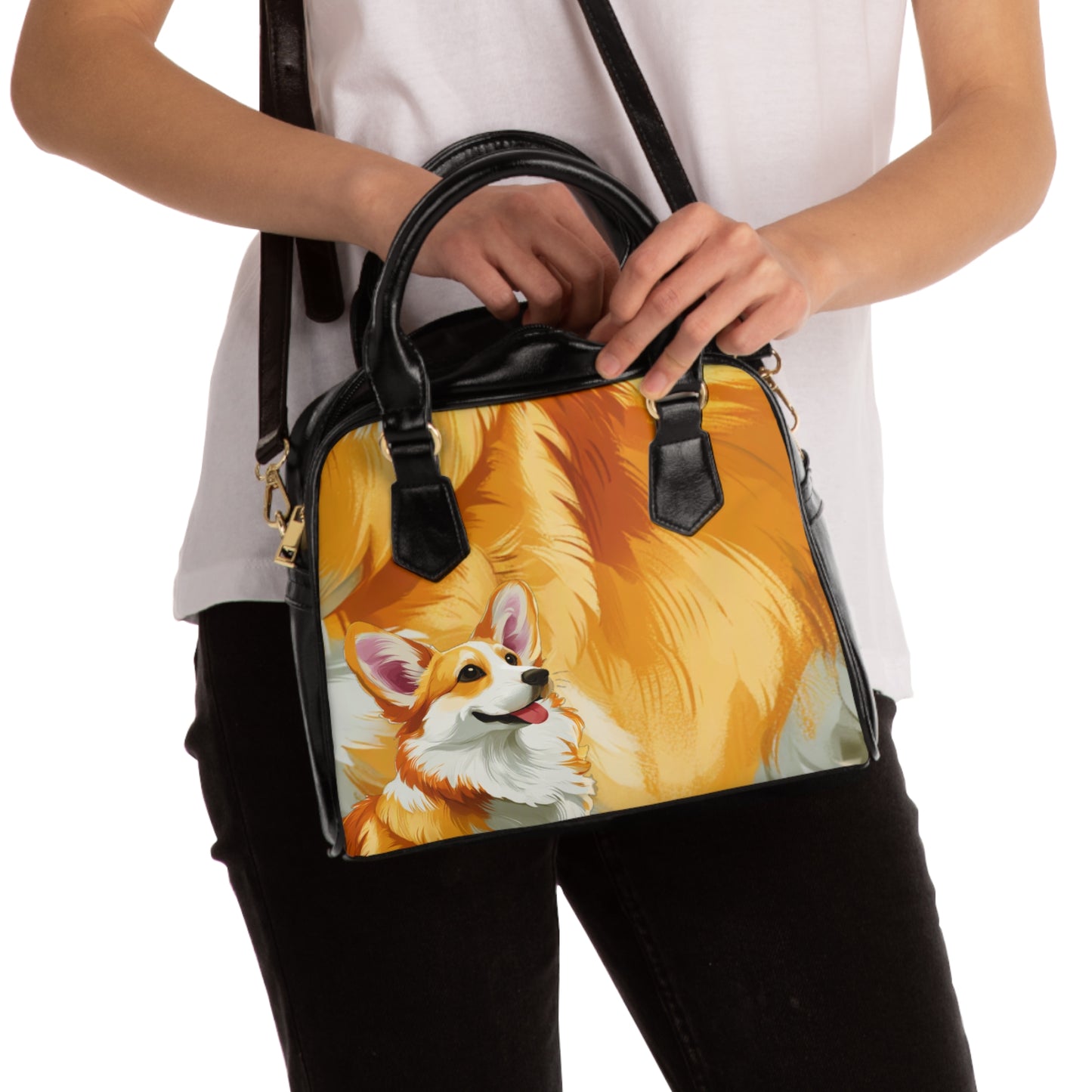 Hello Corgi Artistic Portrait Shoulder Handbag — Vibrant Pop Art Corgi Purse