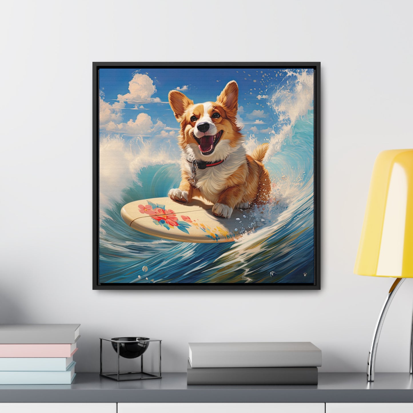 Cowabunga Corgi - Framed on Canvas