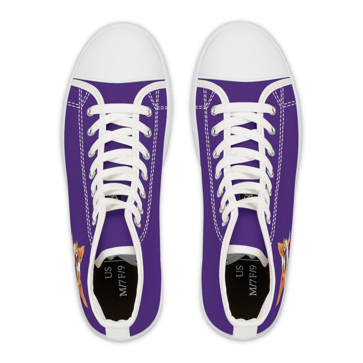 Jolly Jiggling Animated Corgi Women's High Top Casual Purple Canvas Sneakers
