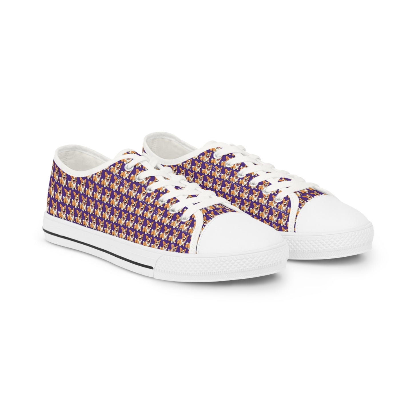 Jolly Jiggling Corgi Purple Houndstooth Style Low Top Men's Casual Patterned Canvas Sneakers