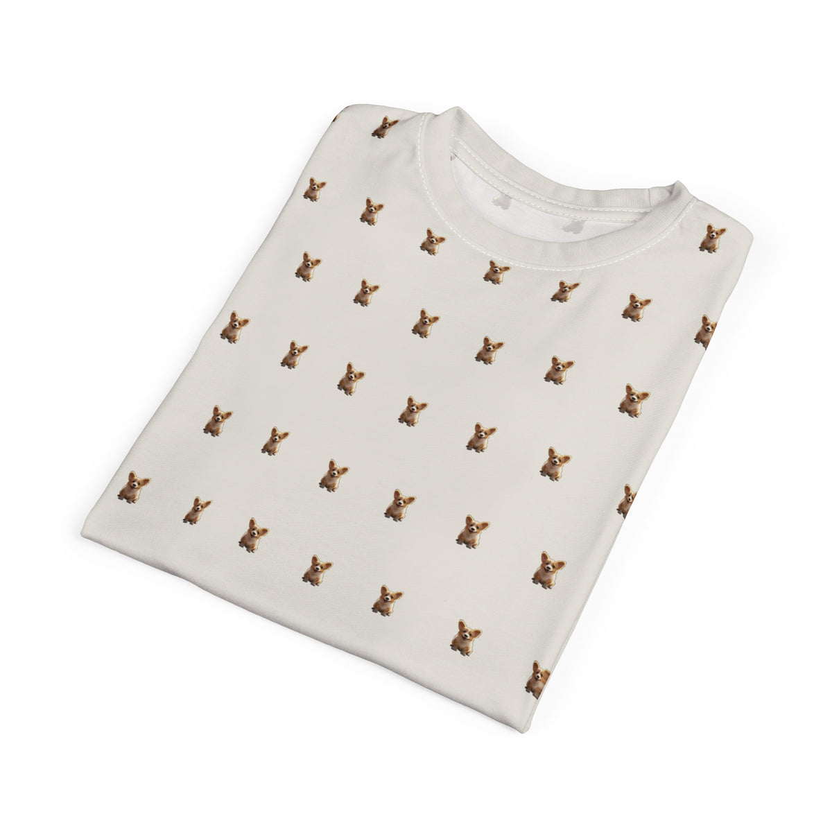 Swathed in Sweet Unisex Bold Designer Tee - Captivating Corgi Repeater on Marzipan White