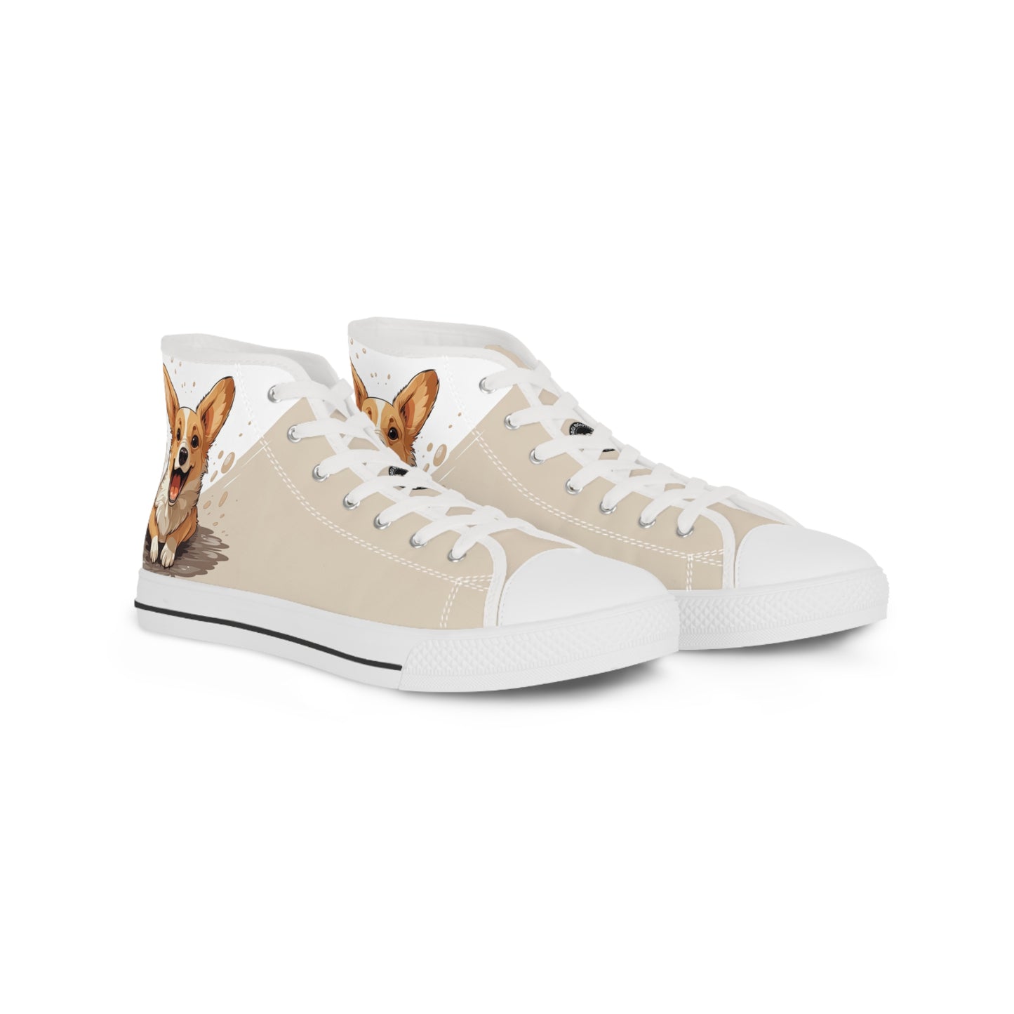 Corgi Cuteness Anime Print Men's High Top Casual Beige & White Canvas Sneakers
