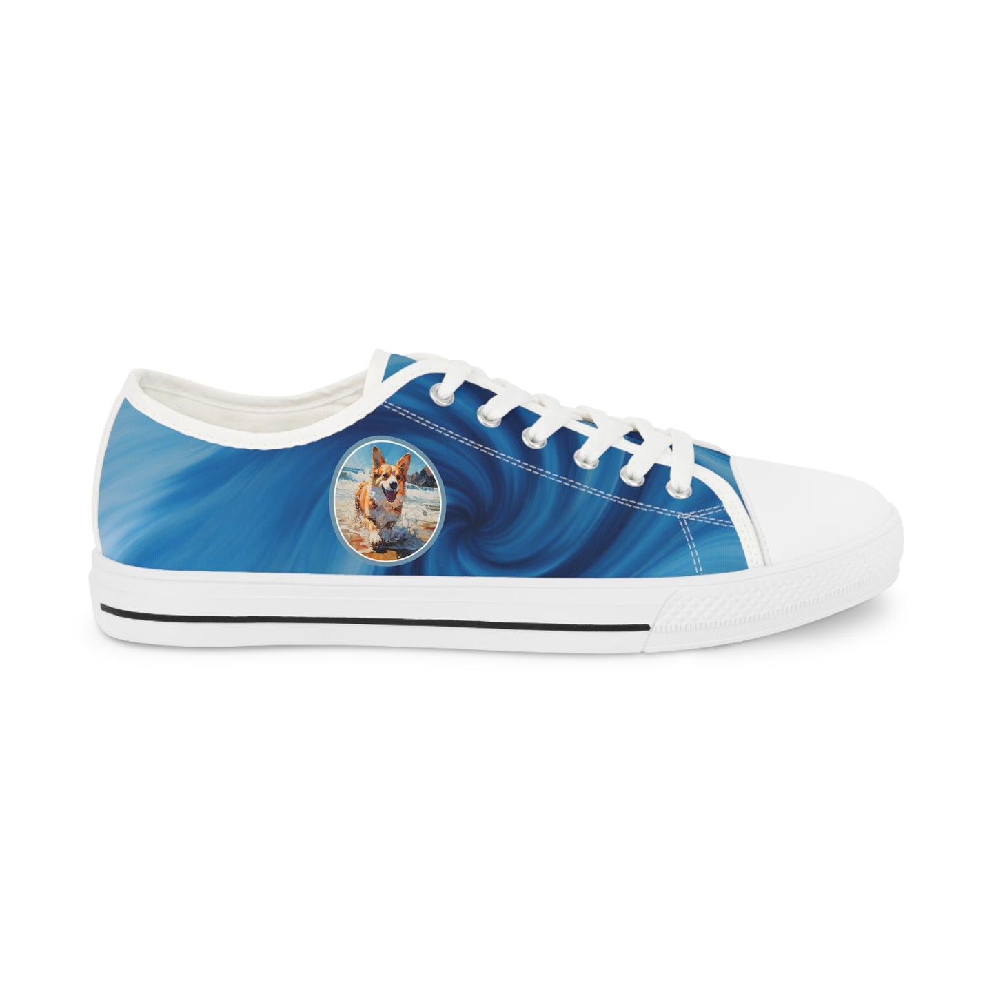 Coastal Corgi Blue Swirl Men's Low Top Casual Canvas Sneakers
