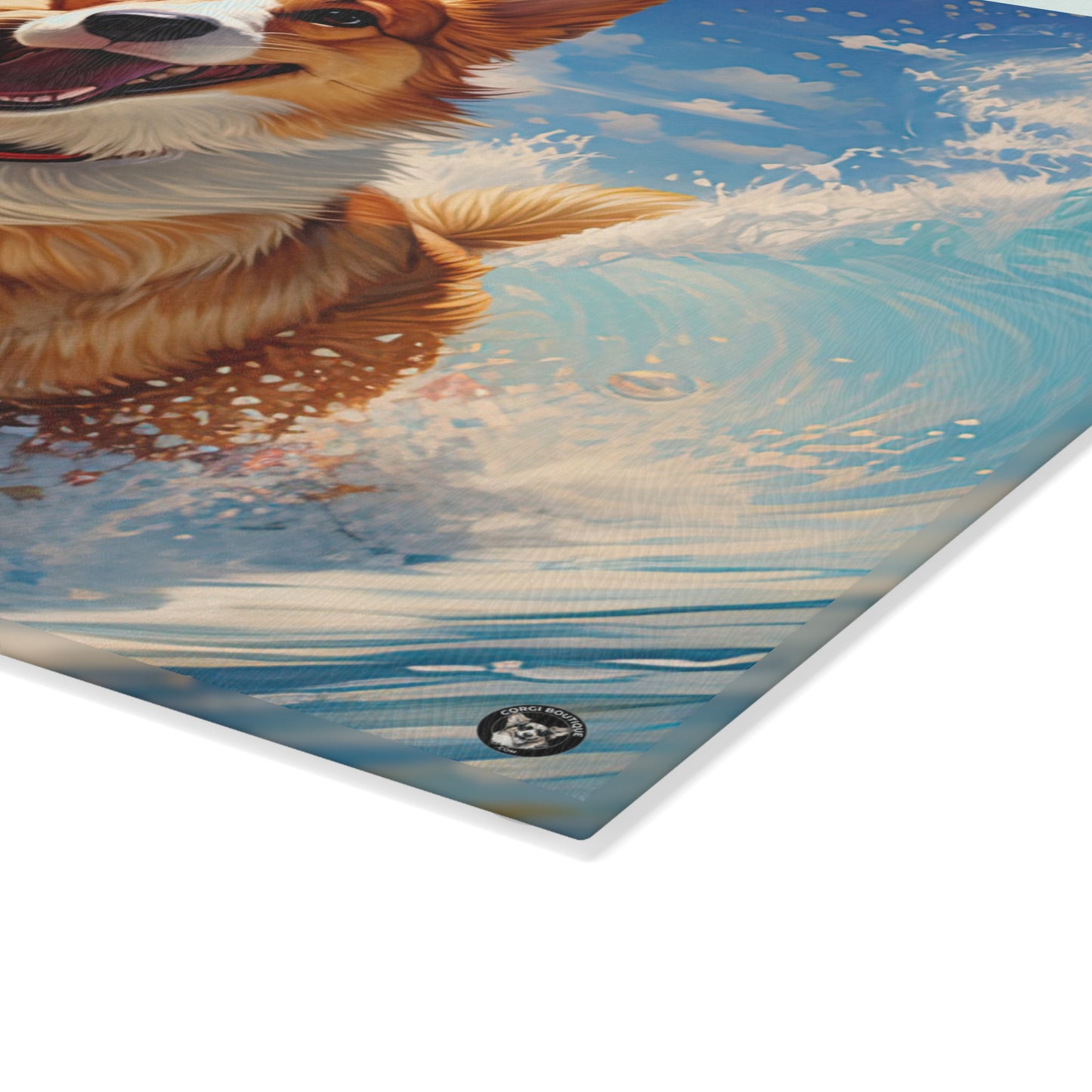 Cowabunga Corgi - Glass Cutting Board