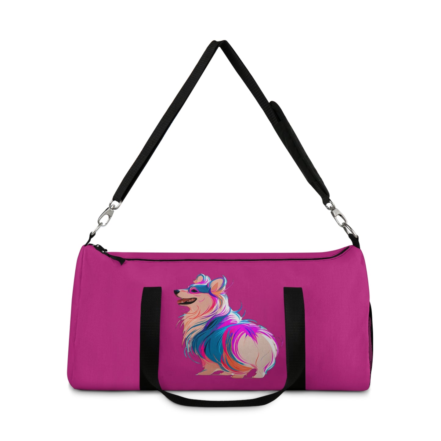 Party Pup Artistic Corgi Illustration Duffel Bag - Punker in Fuchsia Travel Gym Bag