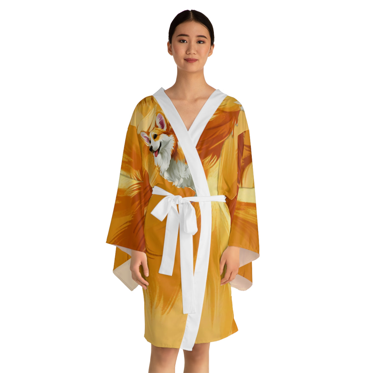The Queen's Corgi Companion Kimono Robe - Multicolor Silky Wrap
