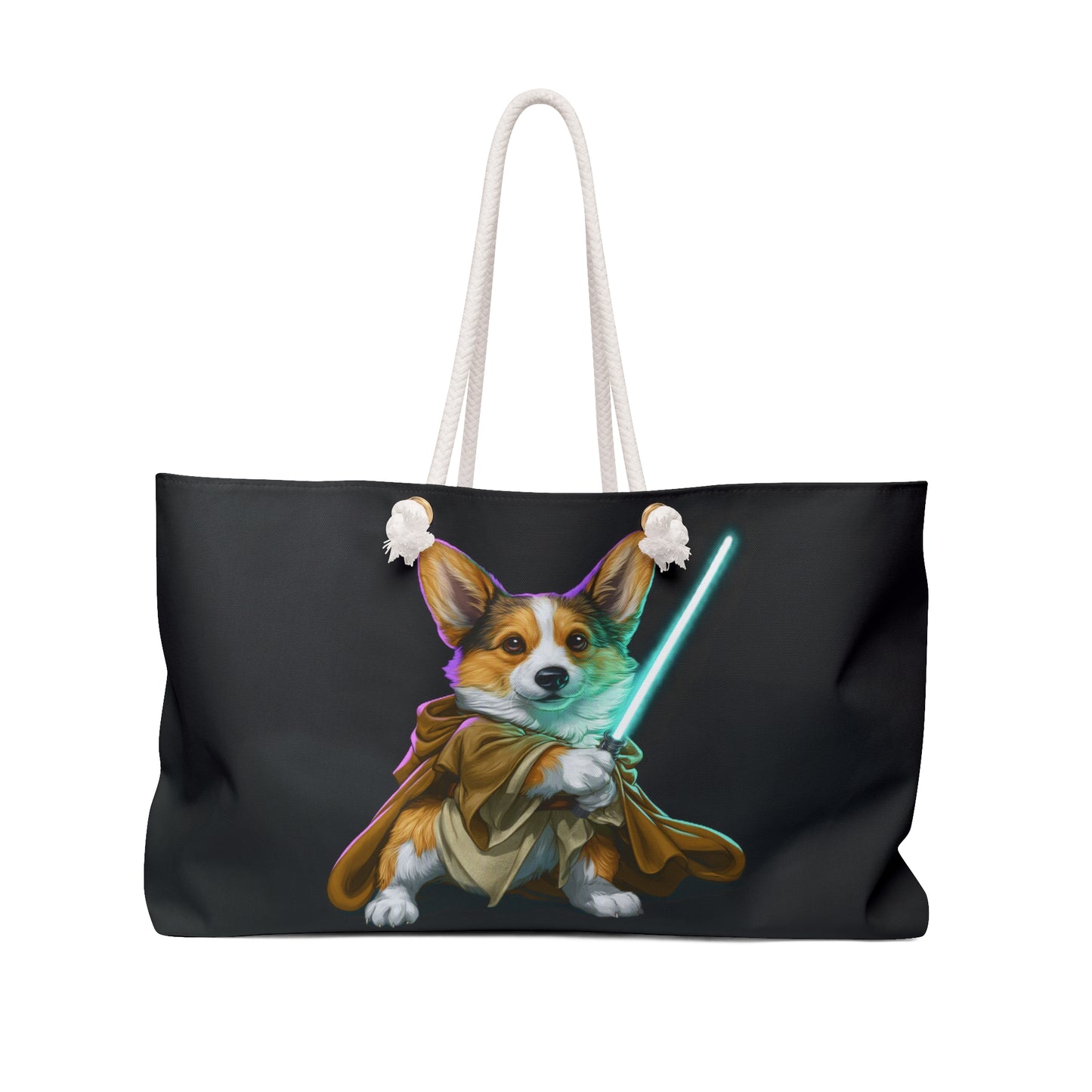 Little Light Knight Corgi Star Warrior Weekender Beach Bag – Black Corgi Fighter Travel Tote