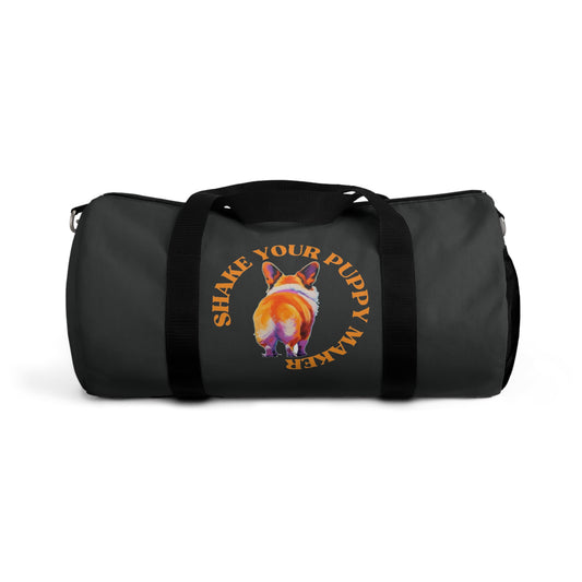Shake Your Puppy Maker Duffel Bag - Fun Corgi Humor Charcoal Travel Gym Bag