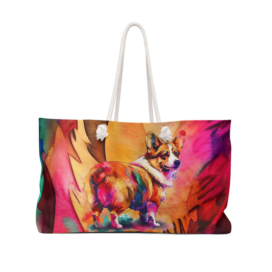 Motley Corgi Weekender Beach Bag – Watercolor Corgi Travel Tote