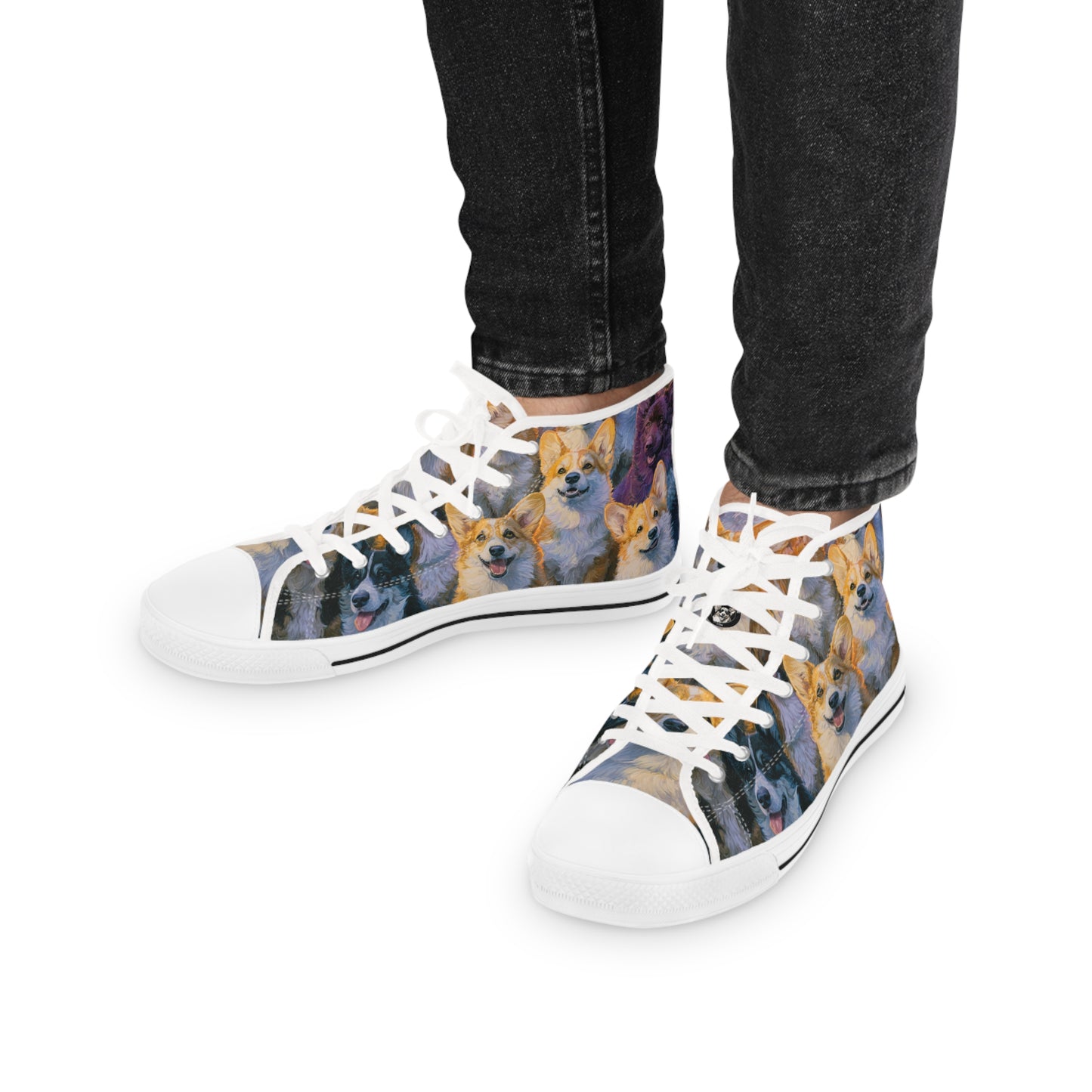 Pearly Gates the Corgis Await Men's High Top Casual Canvas Sneakers