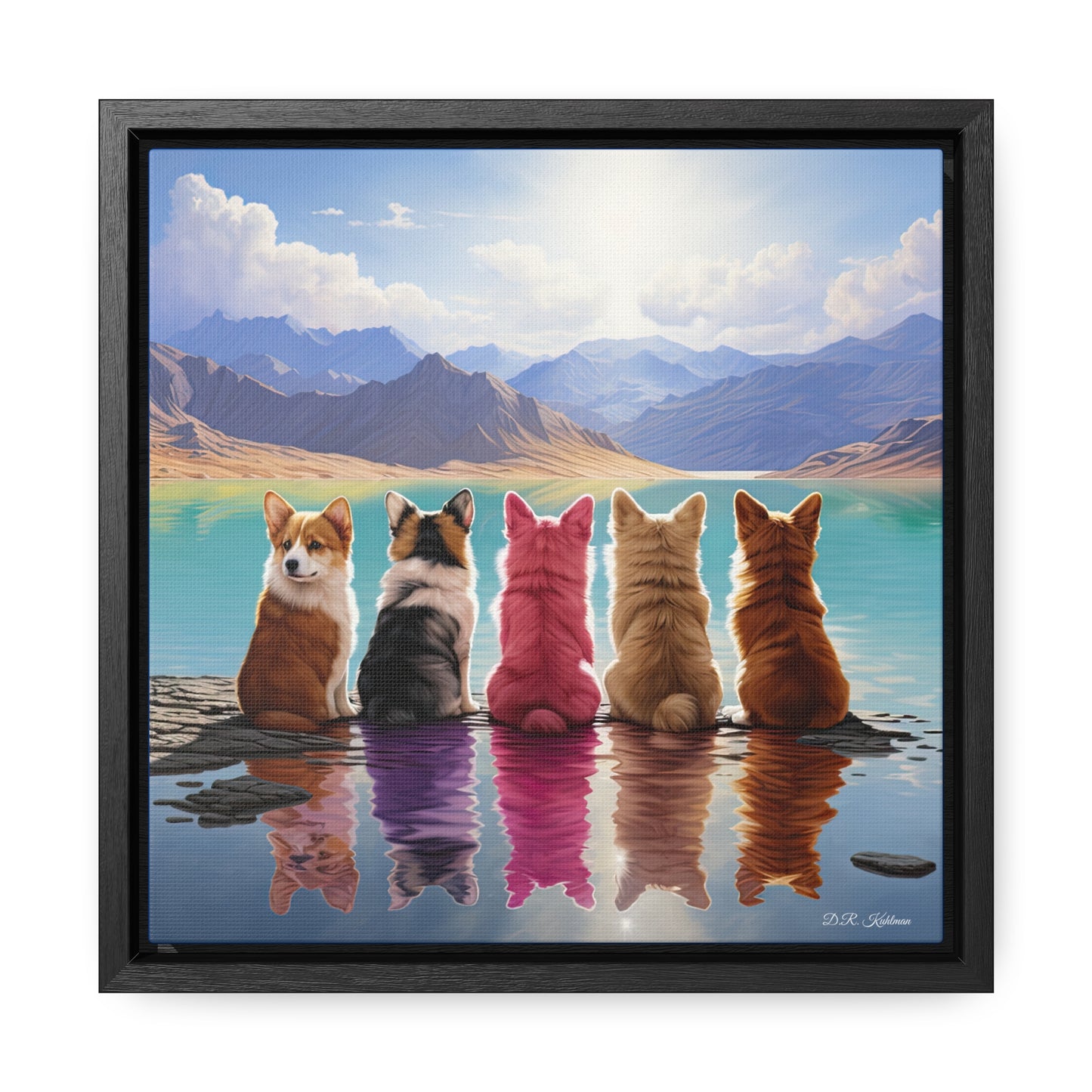 Corgi Lake - Framed on Canvas