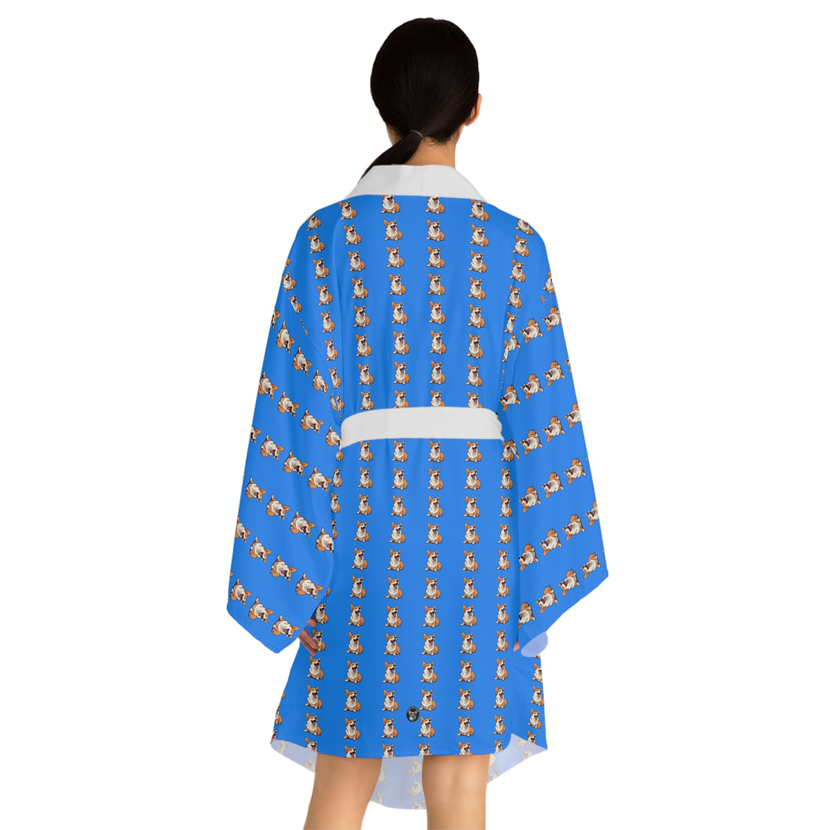 Comical Corgi All Smiles Repeater Stripes Blue Kimono Robe