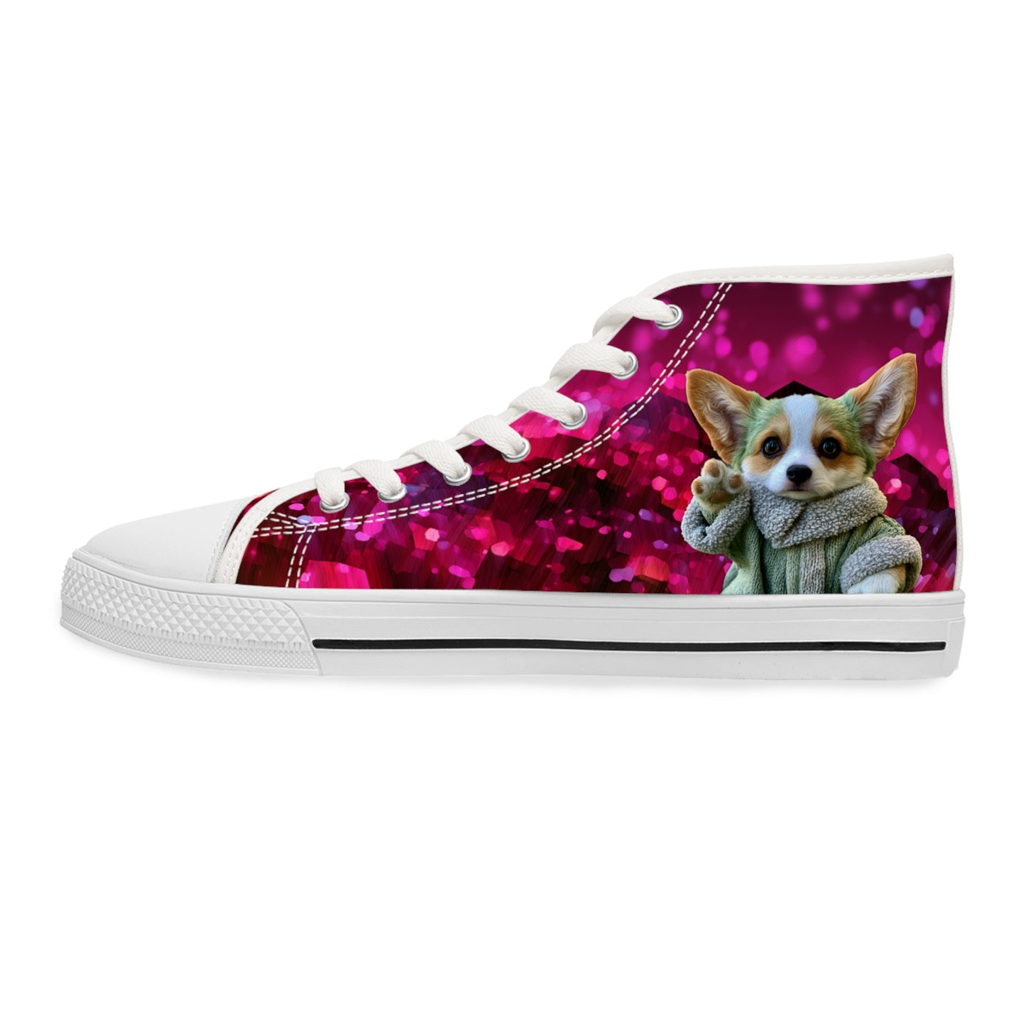 Baby Corgi Space Glitter Women's High-Top Casual Canvas Sneakers - May the Corgi Be With You