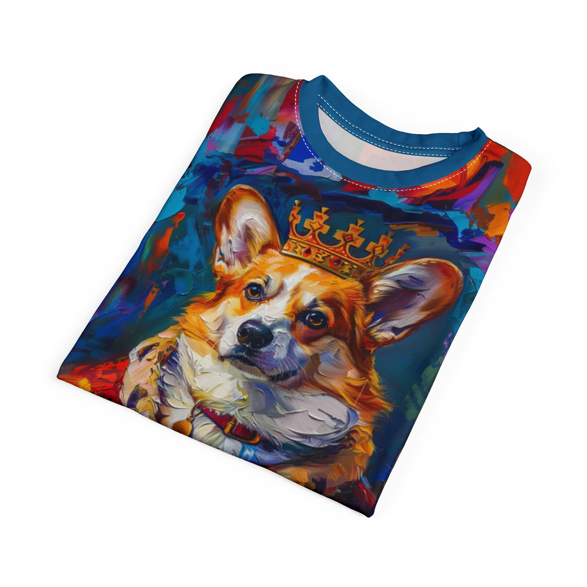 King of the Corgis Unisex Bold Designer Tee - Royalty on Regal Cerulean