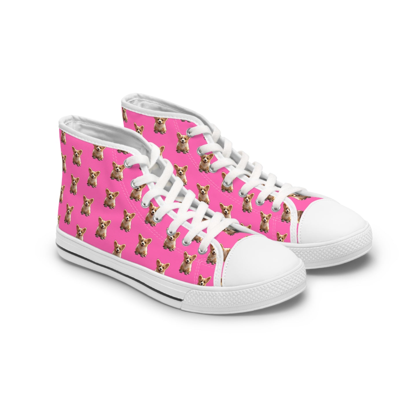 Sweetness Hot Pink Women's High Top Casual Canvas Sneakers - Corgi Mosaic Pattern