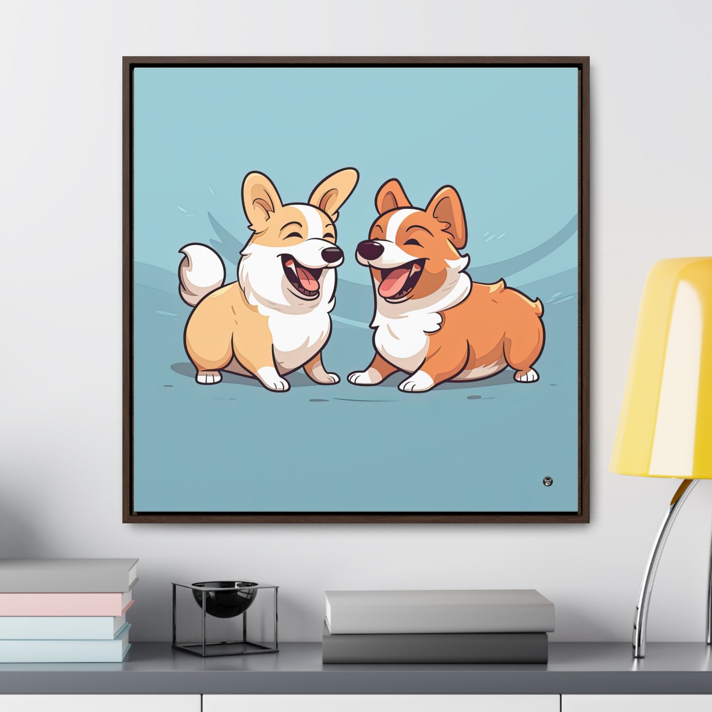 Corgi Couple - Framed on Canvas