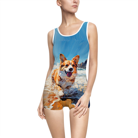 Maillot de bain une pièce vintage Coastal Corgi