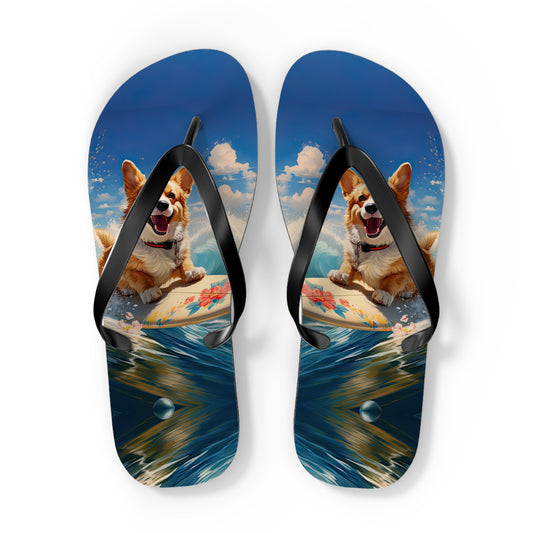 Cowabunga Corgi Flip-Flops