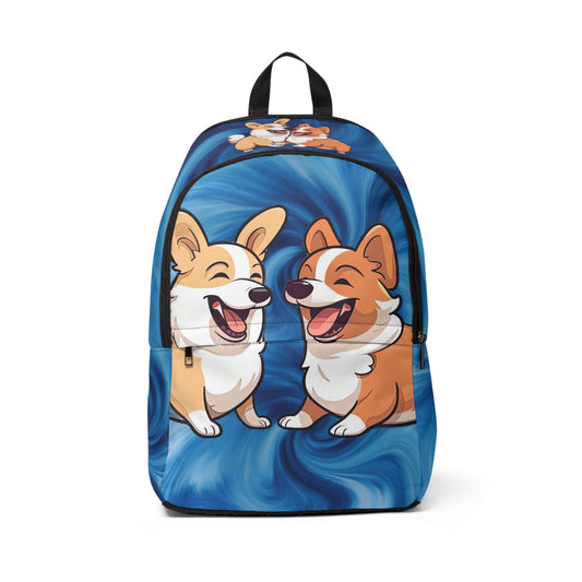 Best Mates Corgi Couple Backpack — Cute Corgi Swirling Blue Rucksack