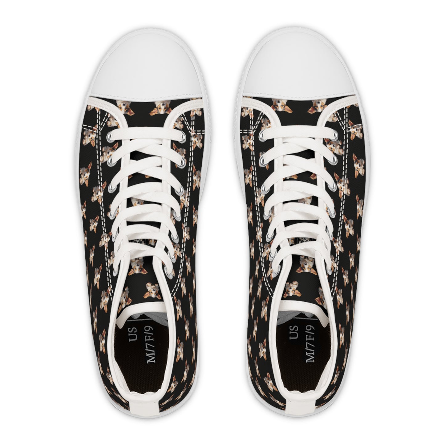 Puppy Corgi Portrait Mosaic Women's High Top Casual Black Canvas Sneakers