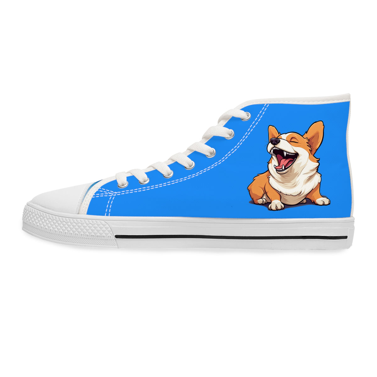 Comical Corgi All Smiles Women's High Top Casual Blue Canvas Sneakers