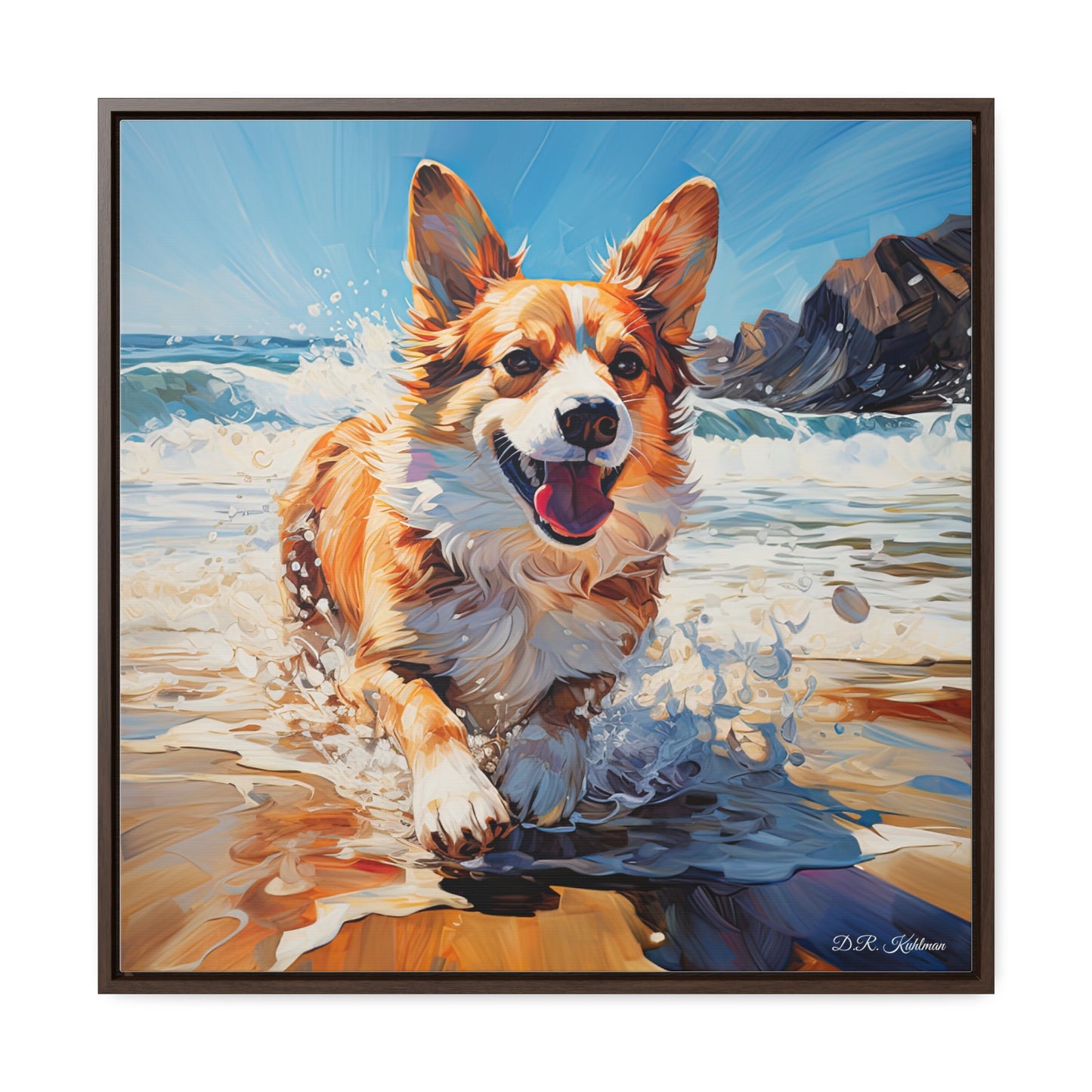 Coastal Corgi - Framed on Canvas