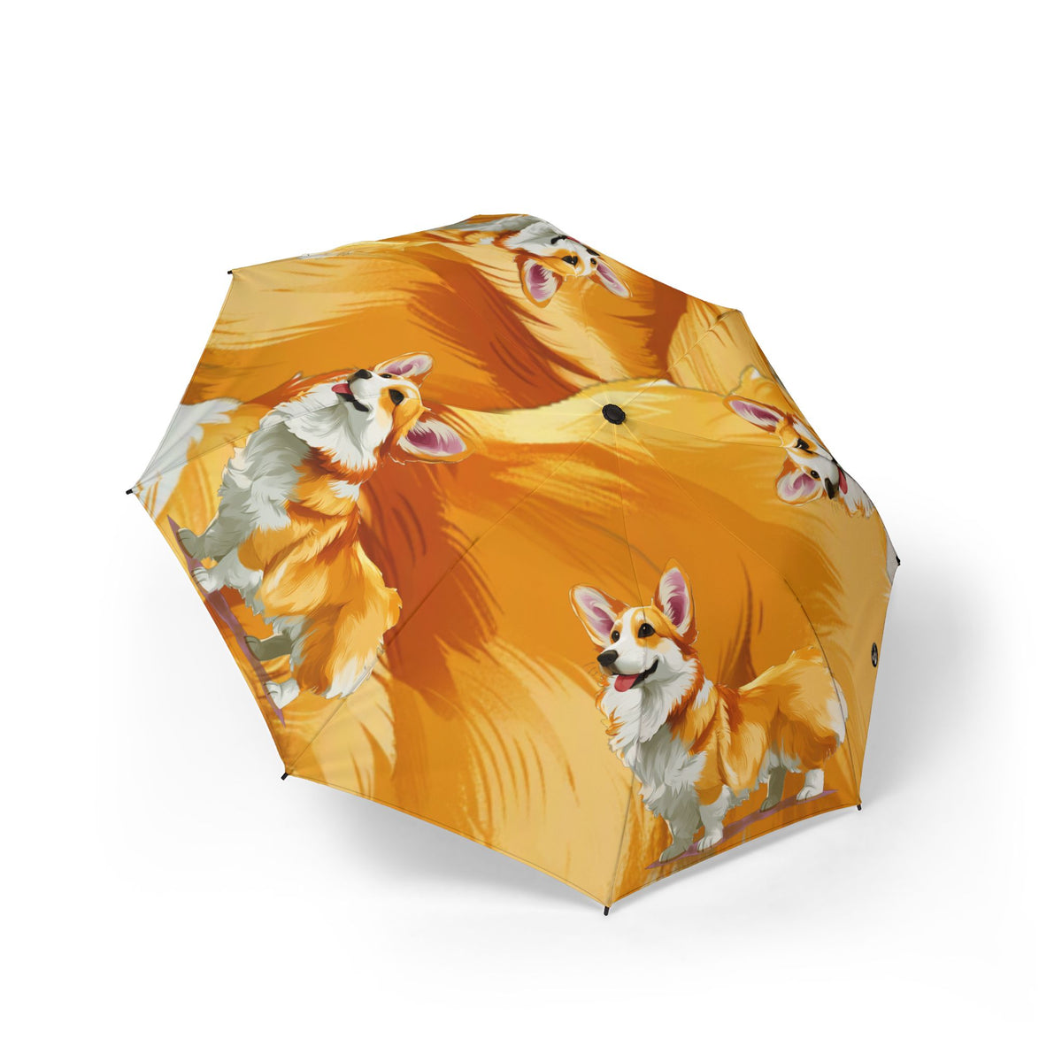 Classic Queen's Corgi Painting Foldable Umbrella — Artistic Dog Print Compact Rain Shield