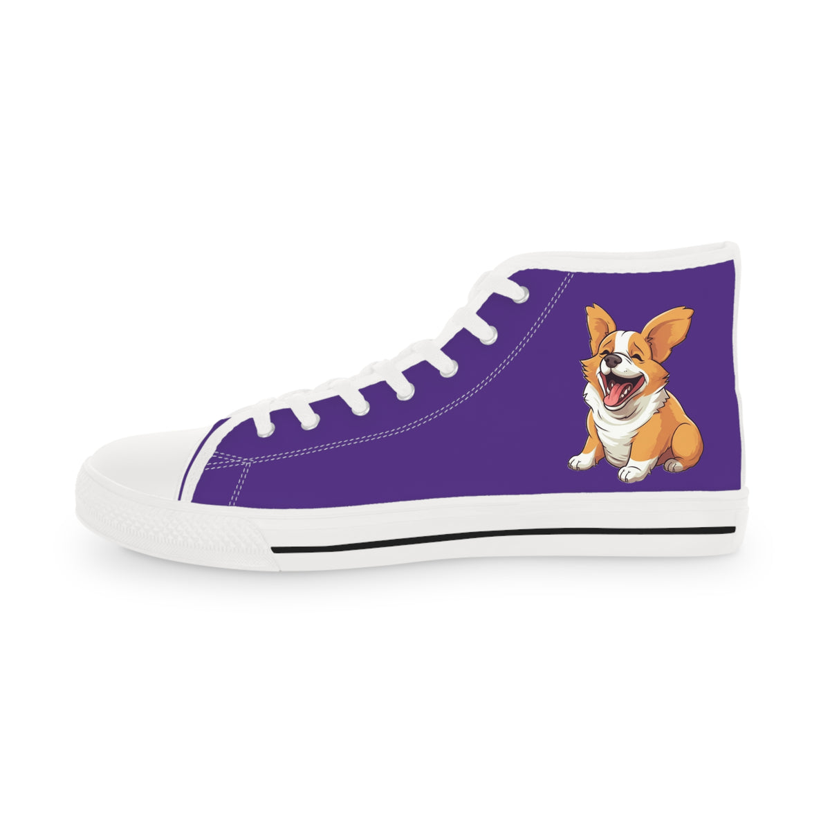 Jolly Jiggling Animated Corgi Men's High Top Casual Purple Canvas Sneakers