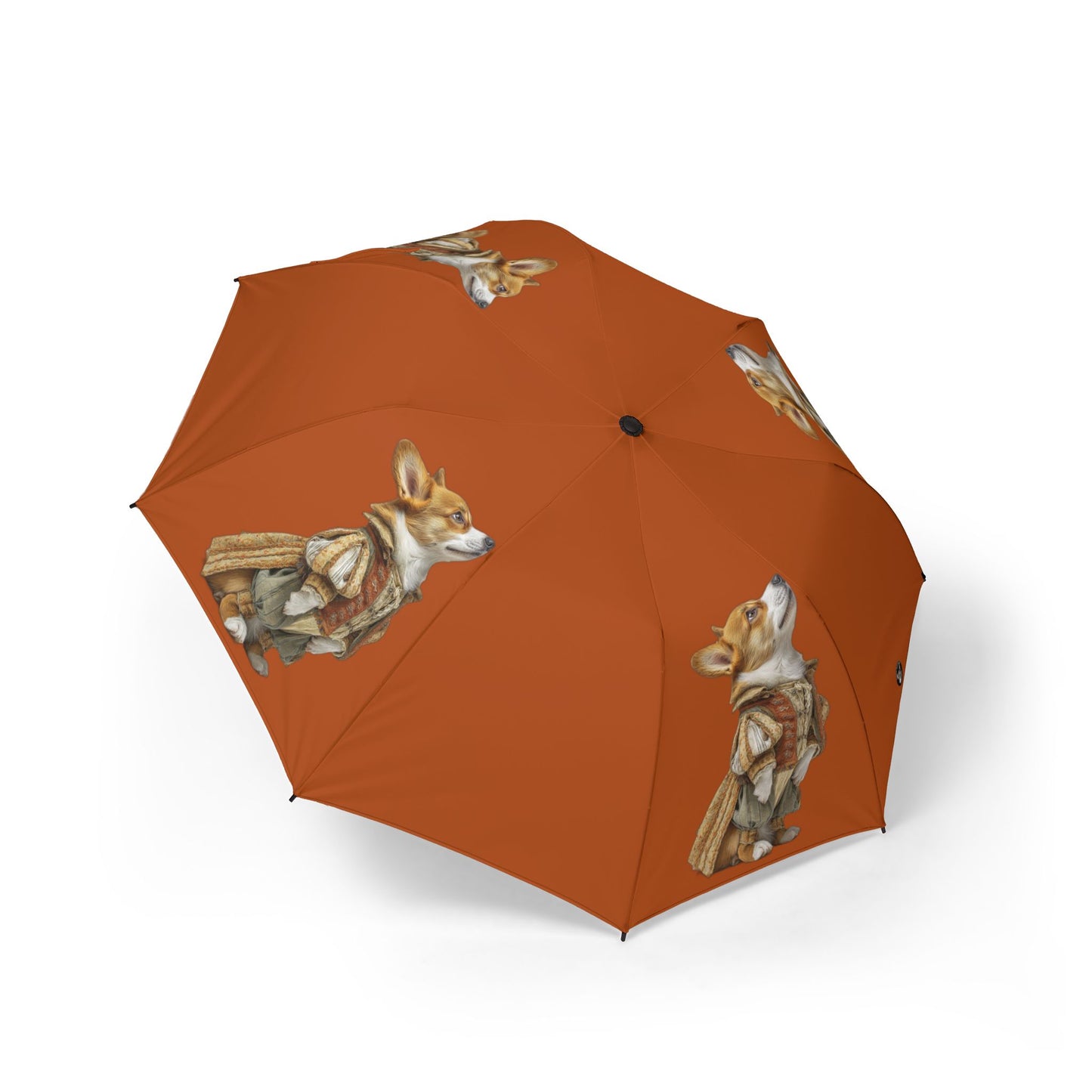 Prince Corgi Royal Traveler Foldable Umbrella — Regal Burnt Orange Compact Rain Parasol