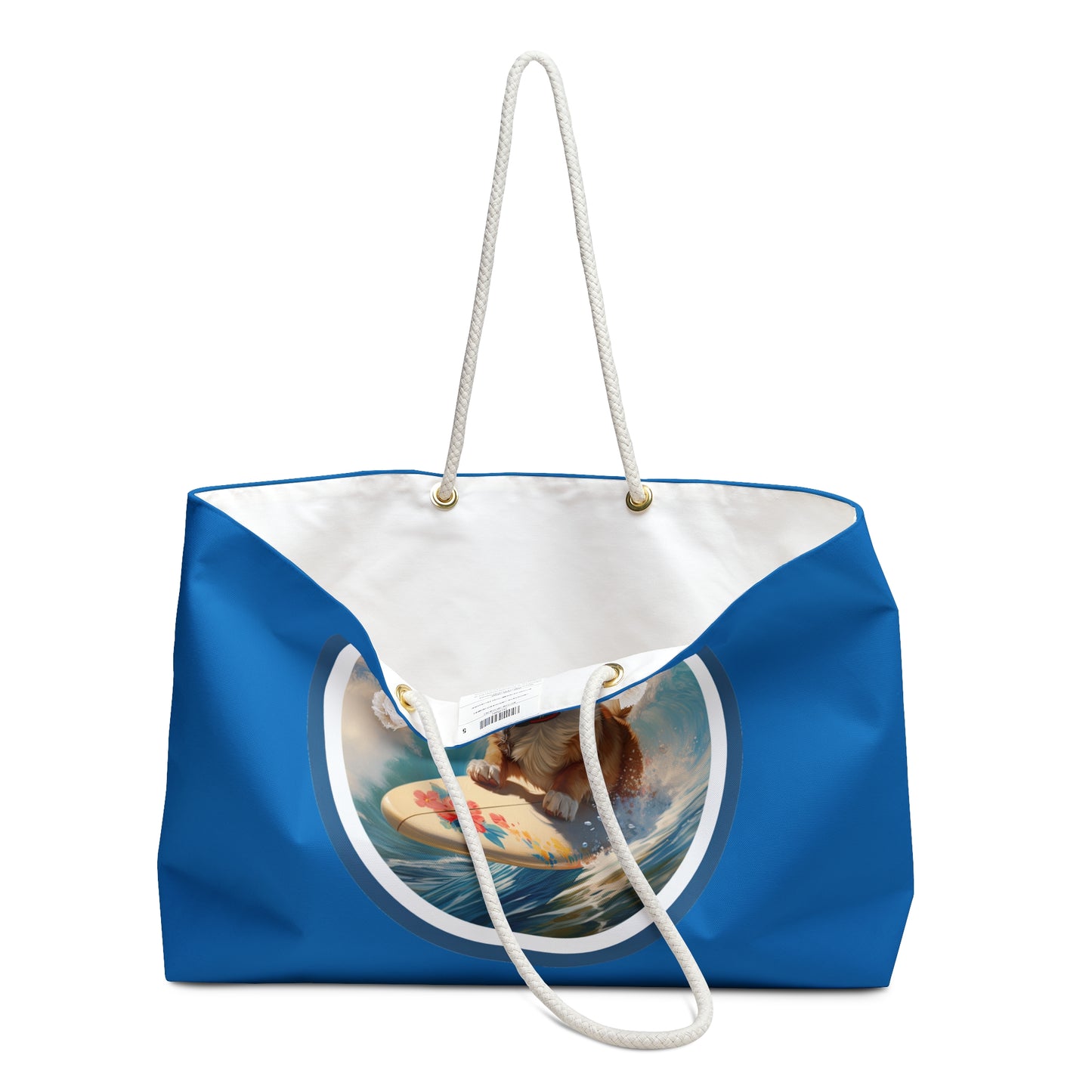Cowabunga Surfing Corgi Weekender Beach Bag – Blue Beach Themed Corgi Travel Tote