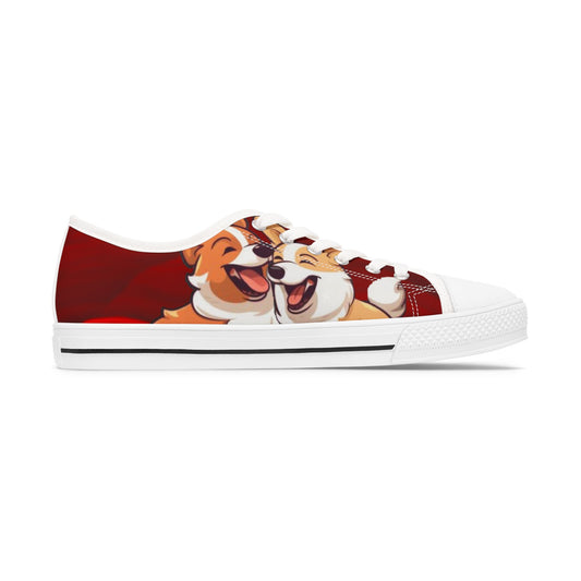 Best Mates Cute Cartoon Corgis Women's Low Top Casual Canvas Red Sneakers