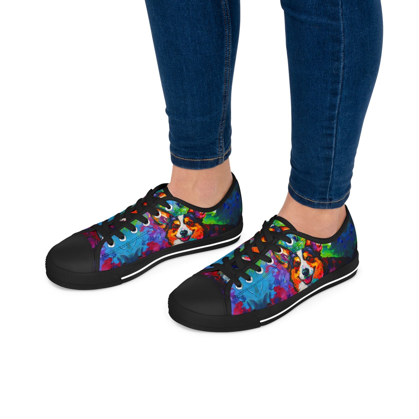 Color Me Corgi Vibrant Artistic Women's Low Top Casual Canvas Sneakers
