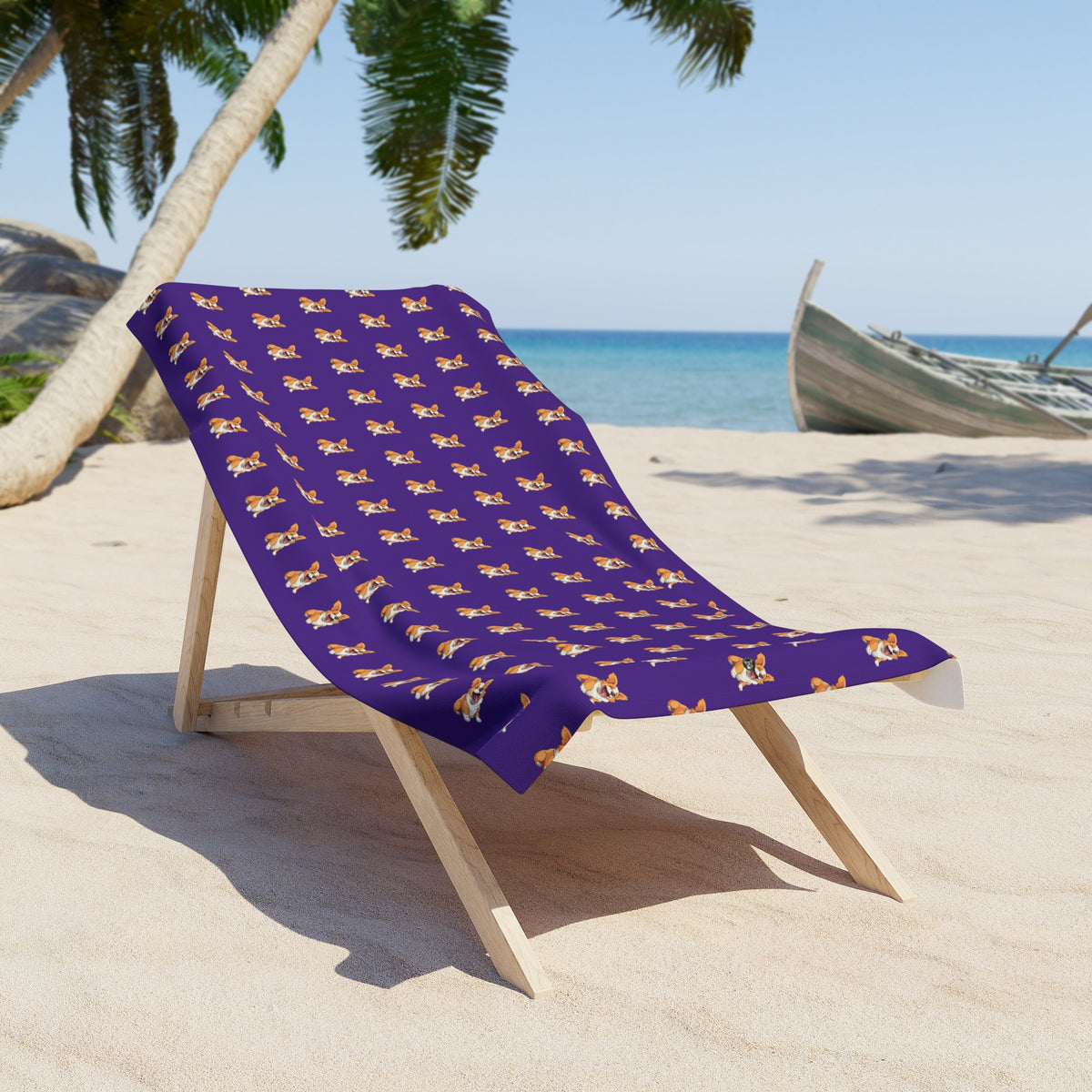 Jolly Jiggling Animated Corgi - Purple Beach Towel